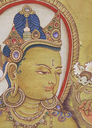 Himalayan White Tara Buddha Goddess Thangka Print | Vajrayana Buddhist Art Of Mother Tara For Prayers