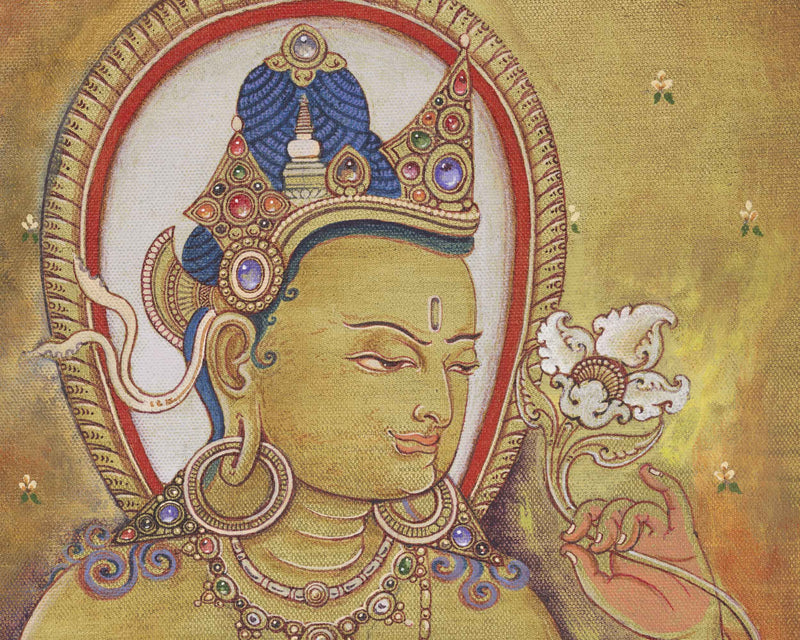 Himalayan White Tara Buddha Goddess Thangka Print | Vajrayana Buddhist Art Of Mother Tara For Prayers