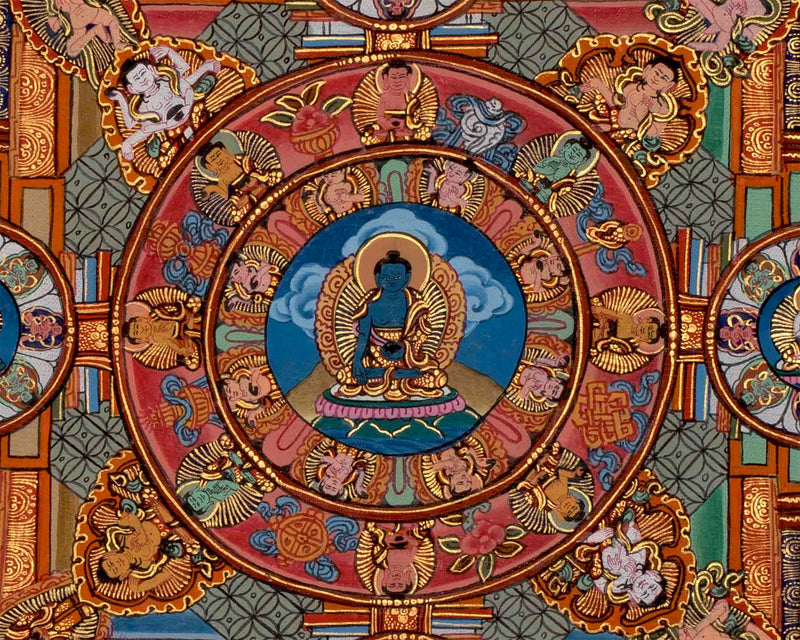 Medicine Buddha Mandala Thangka Painting | Original Hand-painted Tibetan Thangka for Wall Hanging