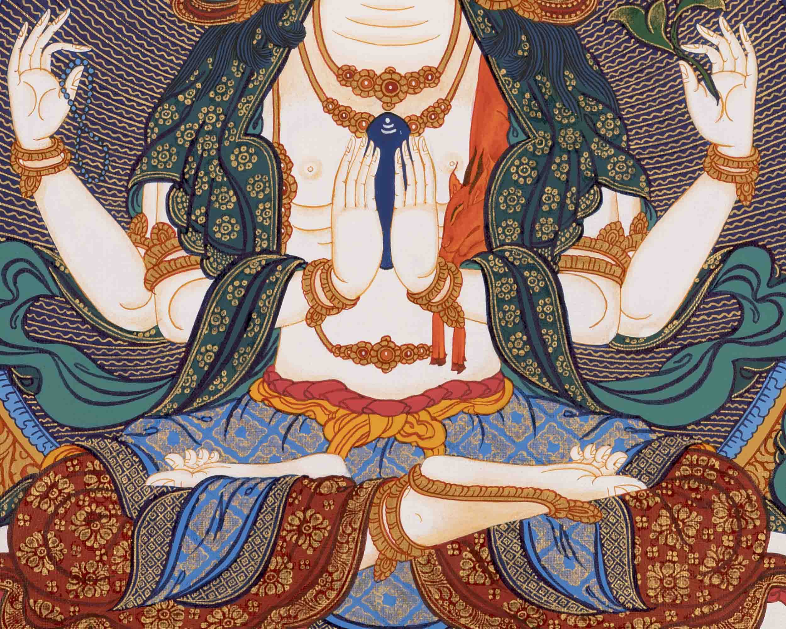 Bodhisattva Avalokiteshvara Chenresig | Tibetan Thangka | Wall Decors
