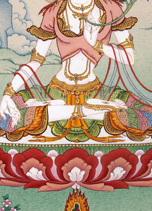 White Tara Thangka | Tibetan Tara Painting (includes Brocade)