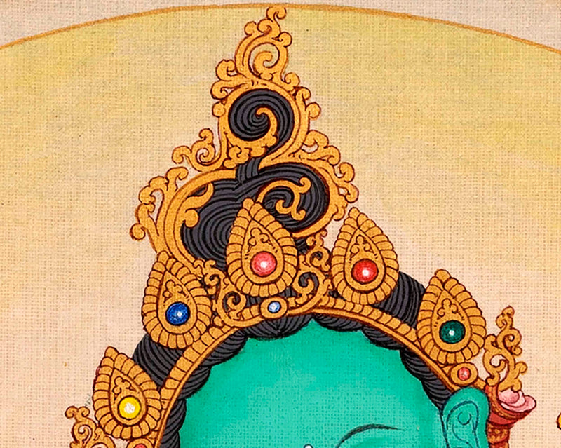 Green Tara Painting Art | Traditional Tibetan Tara Meditation Thangka