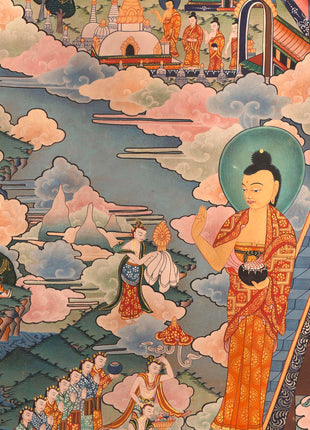 Shakyamuni Buddha Life Story | Vintage Original Hand-Painted Thangka