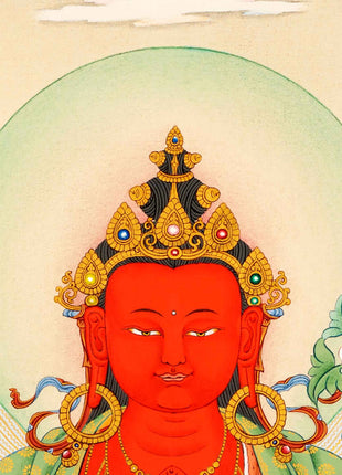 Red Chenrezig With Amitabha Buddha, Gyalwa Gyasto Thangka Print