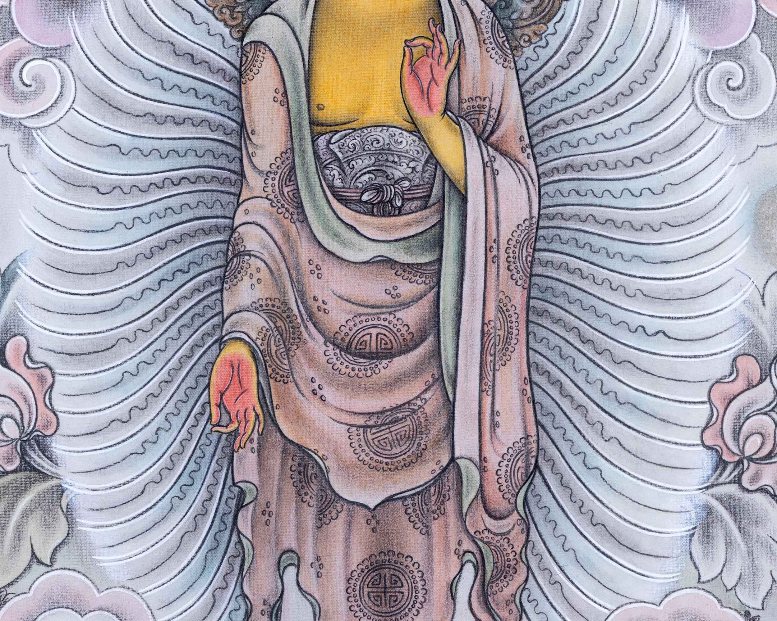 Shakyamuni Buddha Art Prints For Wall Hanging | Nepali Pauba Painting Print For Room Decor