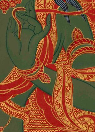 24K Gold Green Tara Thangka | Traditional Tibetan Painting | Wall Decors