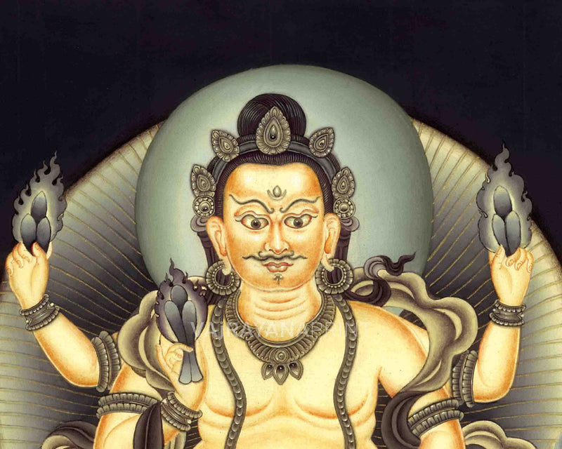 Dzambhala The God Of Wealth Thangka Print | Buddhist Spiritual Gift