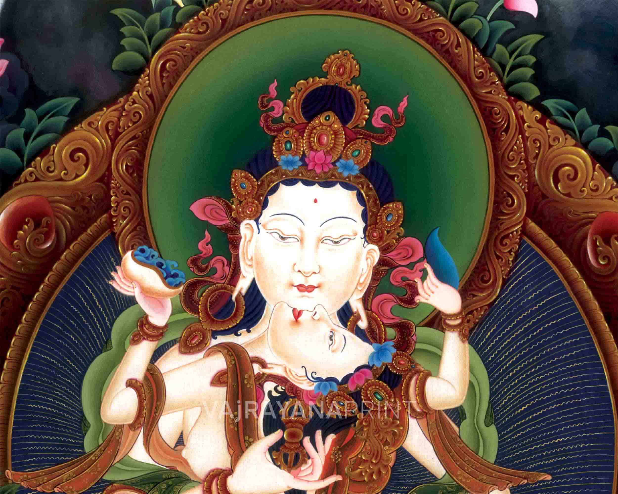 Tibetan Himalayan Vajrasattva Yab Yum Thangka Print | Buddhist Artwork