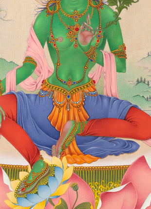 Green Tara Mantra Practice Giclee Print | Himalayan Tibetan Thangka Print Of Mother Tara
