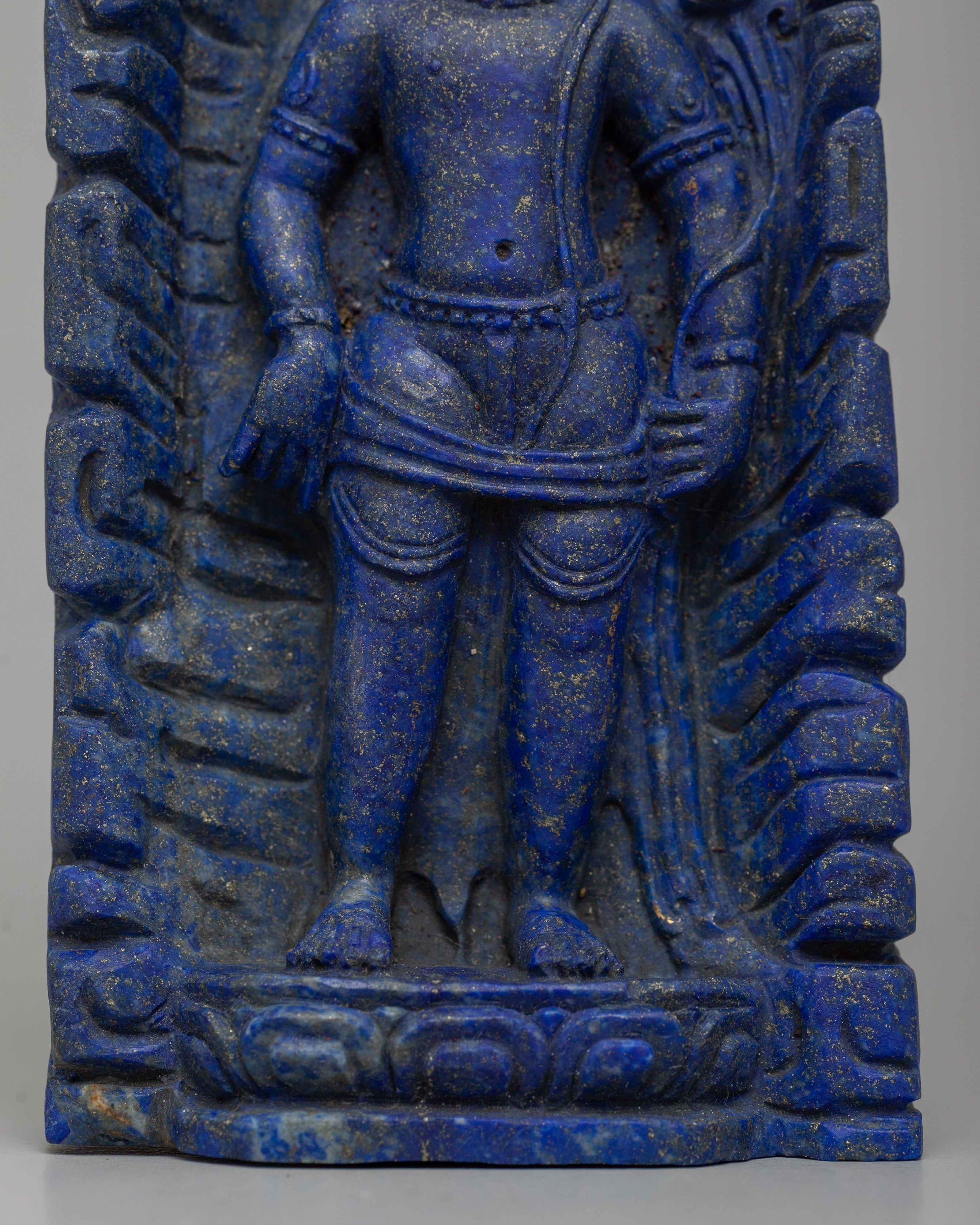 Lapis Standing Lokeshvara Statue | Rich Blue Gemstone Buddhist Icon