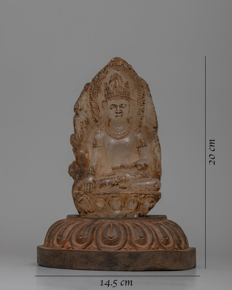 Crystal Shakyamuni Buddha Statue with Wooden Stand | Peaceful Meditation Decor