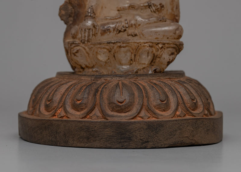 Crystal Shakyamuni Buddha Statue with Wooden Stand | Peaceful Meditation Decor