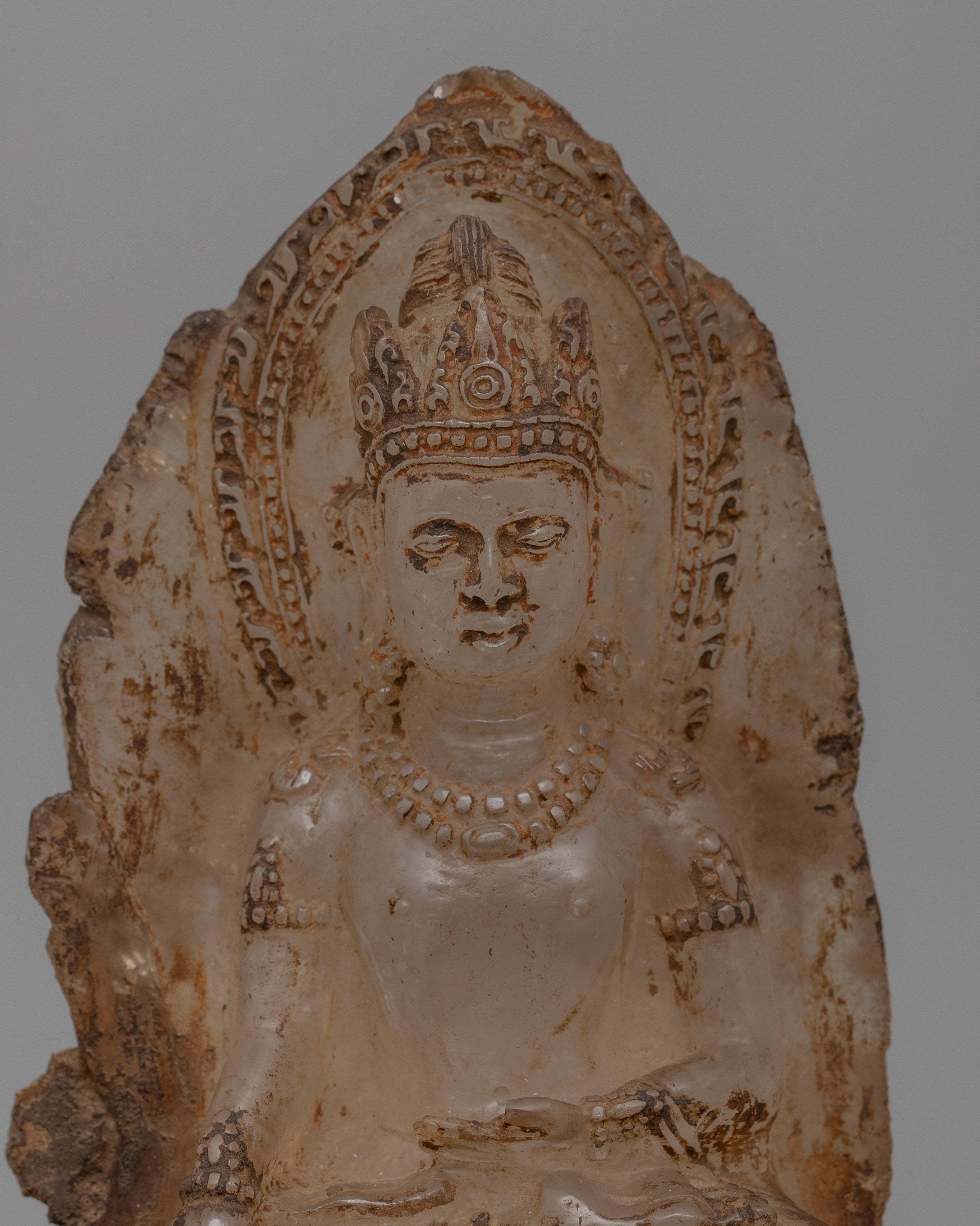 Crystal Shakyamuni Buddha Statue with Wooden Stand | Peaceful Meditation Decor