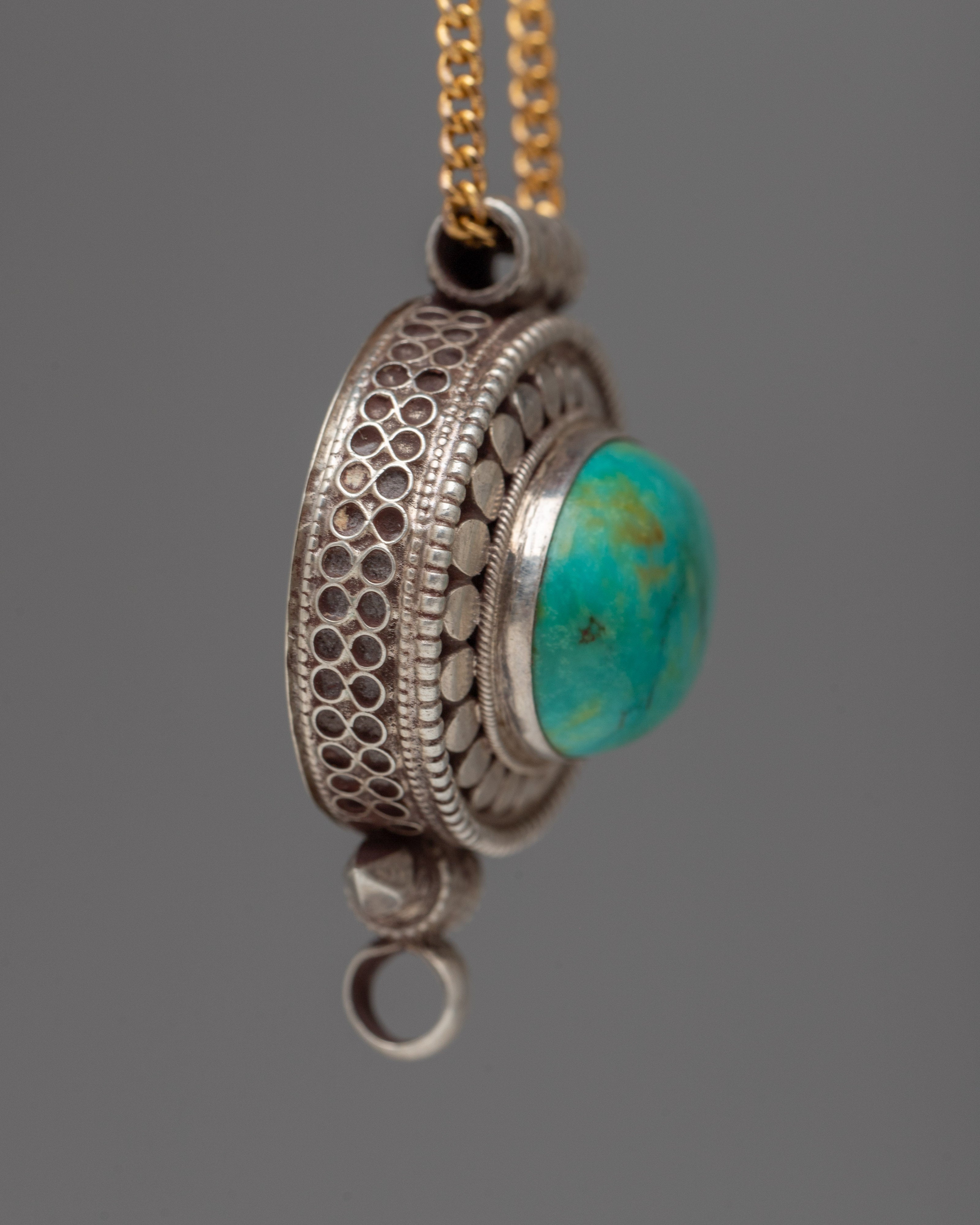 Turquoise Oval Ghau Box Locket | Handmade Shrine Pendant