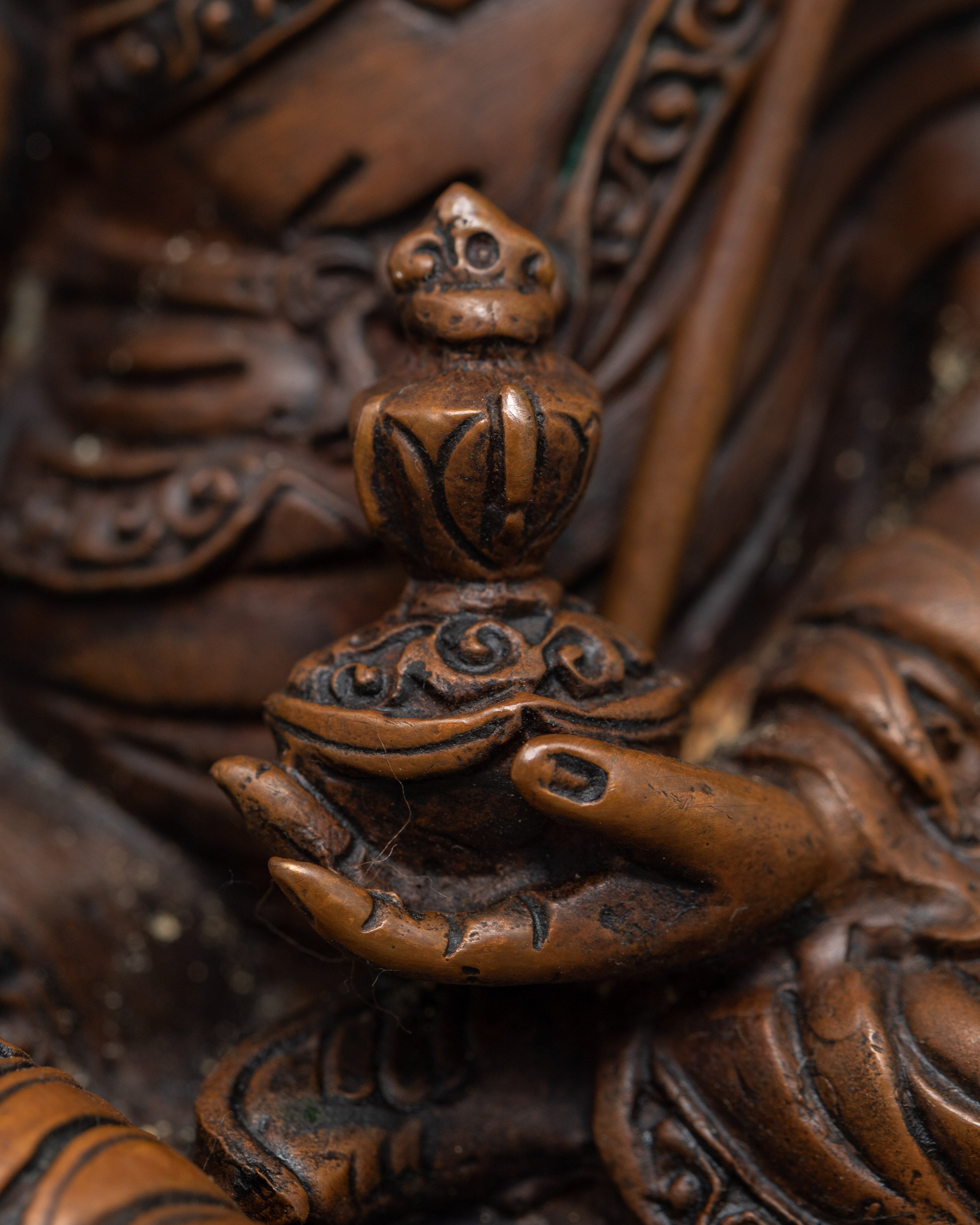 Oxidized Copper Guru Rinpoche Statue | Machine-Made Buddhist Master