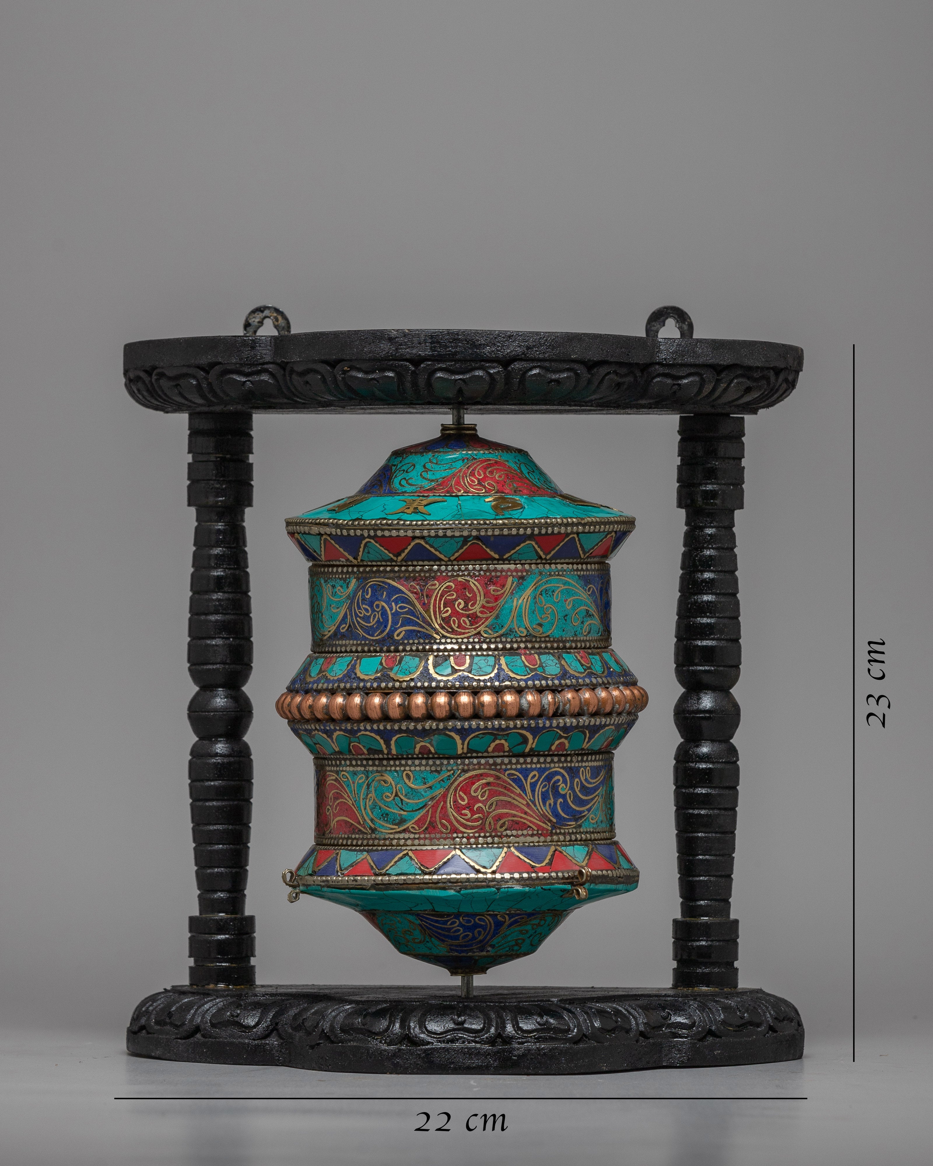 Handmade Tibetan Coral Red Copper Brass Table Top Prayer Wheel