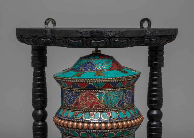 Handmade Tibetan Coral Red Copper Brass Table Top Prayer Wheel