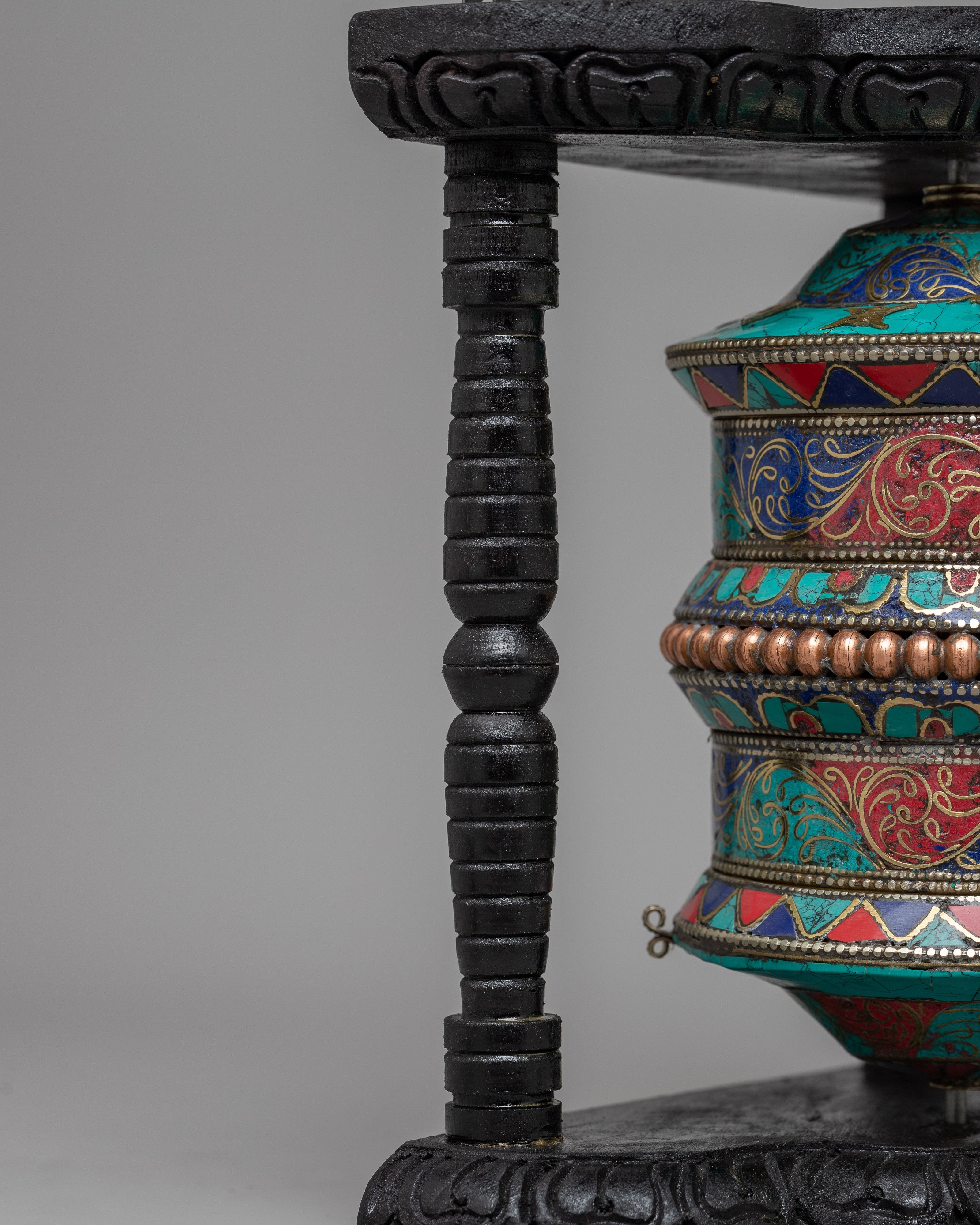 Handmade Tibetan Coral Red Copper Brass Table Top Prayer Wheel