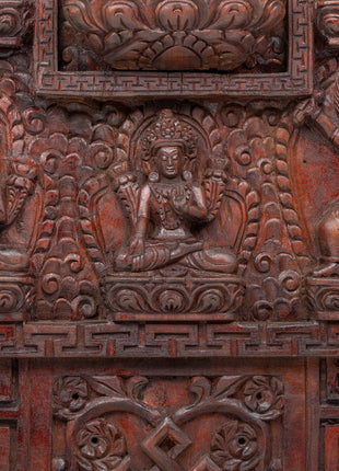 Spiritual Dzambhala Centered Thangka on Wood | Tibetan Buddhist Wall Decor