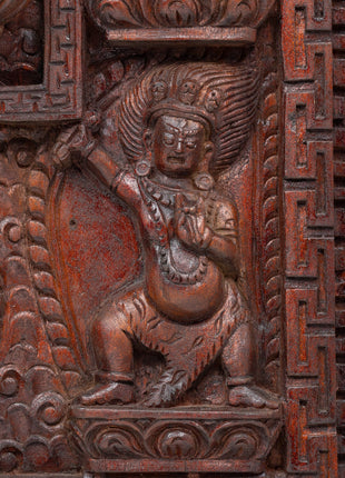 Spiritual Dzambhala Centered Thangka on Wood | Tibetan Buddhist Wall Decor
