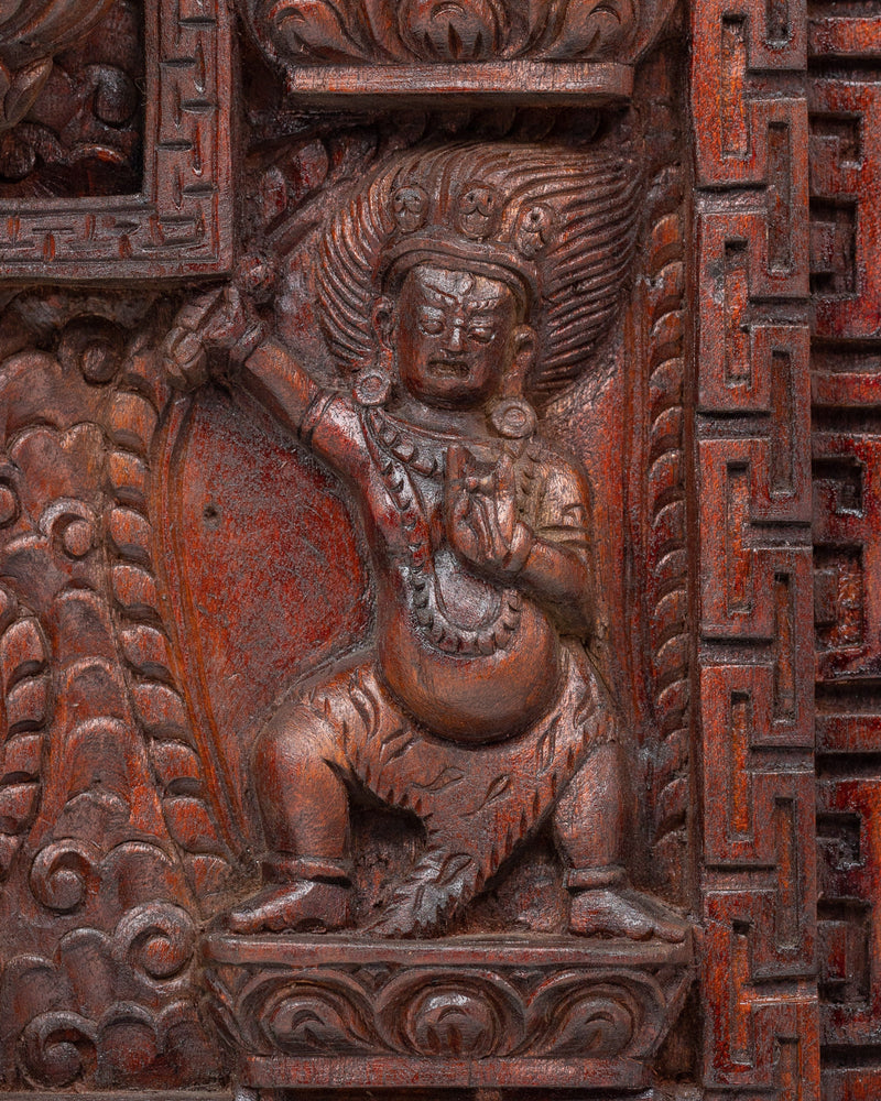 Spiritual Dzambhala Centered Thangka on Wood | Tibetan Buddhist Wall Decor