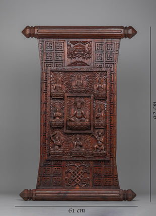 Spiritual Dzambhala Centered Thangka on Wood | Tibetan Buddhist Wall Decor