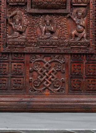Spiritual Dzambhala Centered Thangka on Wood | Tibetan Buddhist Wall Decor