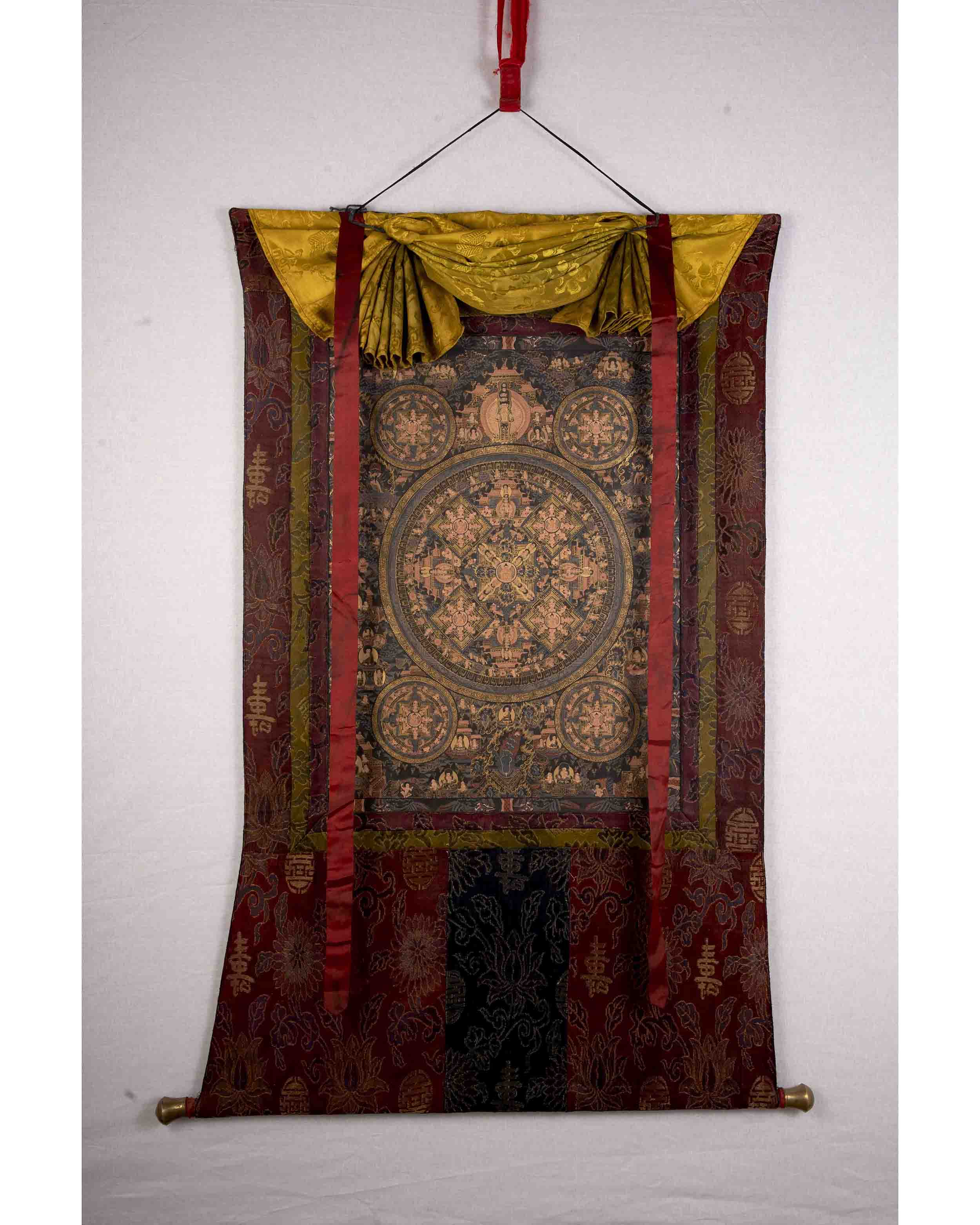 Dark Pancha Mandala With Brocade | Wall Decoration Painting