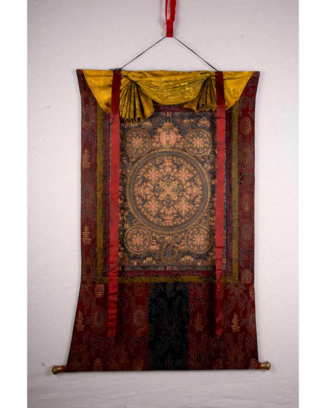 Dark Pancha Mandala With Brocade | Wall Decoration Painting