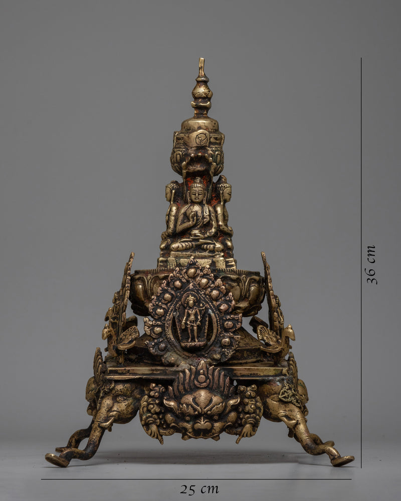 Brass Stupa with Buddha Statues | Handcrafted Buddhist Art for Peace and Meditation