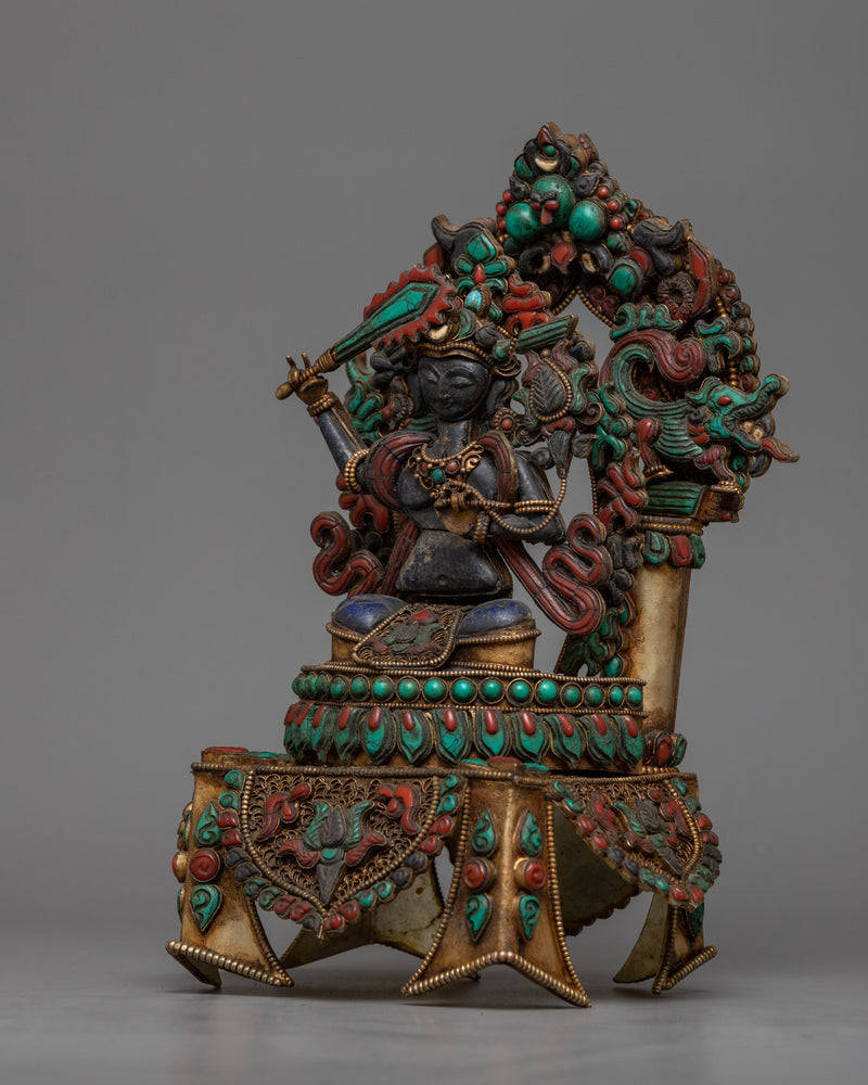 Bodhisattva  Lapis Manjushri Statue | Sculpture of Buddhist Wisdom Deity