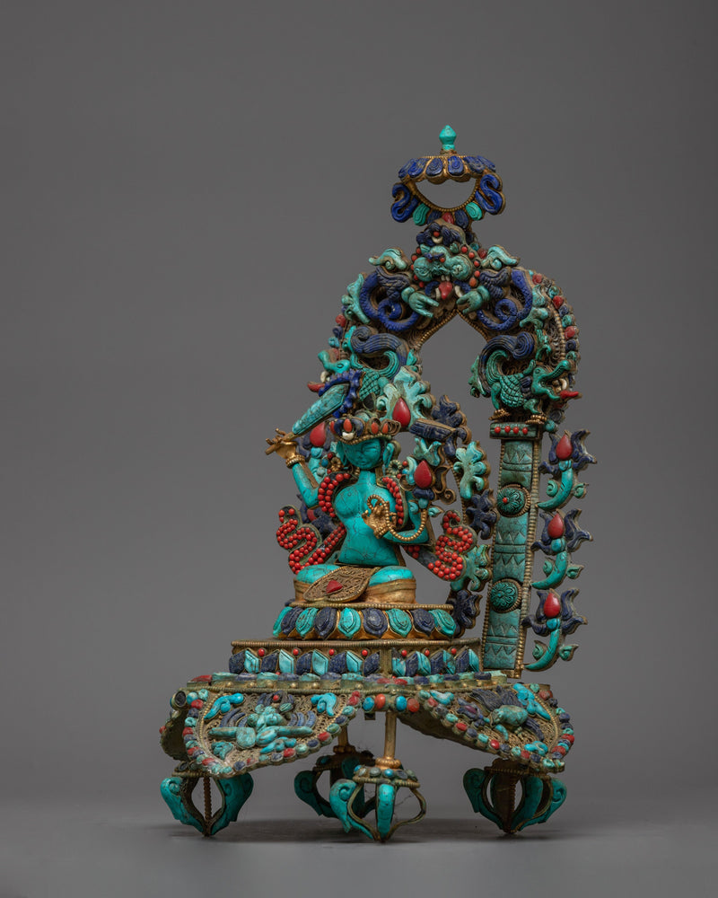 Turquoise Manjushri Statue | Buddhist Enlightenment Figure For Meditation Decor