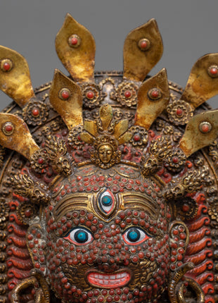 Buddhist Mahakala Mask Wall Hanging | Sacred Tibetan Protector Artwork