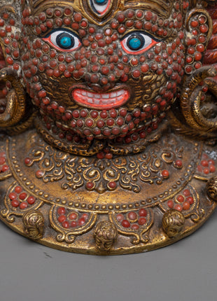 Buddhist Mahakala Mask Wall Hanging | Sacred Tibetan Protector Artwork