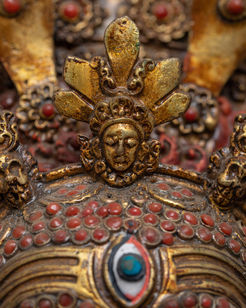 Buddhist Mahakala Mask Wall Hanging | Sacred Tibetan Protector Artwork