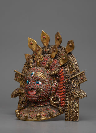 Buddhist Mahakala Mask Wall Hanging | Sacred Tibetan Protector Artwork