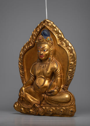 Dzambhala Metal Thanka Wall Hanging |  Traditional Tibetan Prosperity Blessing Art