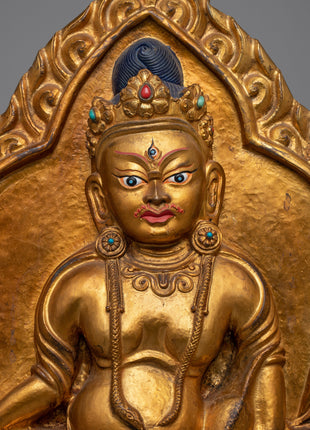 Dzambhala Metal Thanka Wall Hanging |  Traditional Tibetan Prosperity Blessing Art