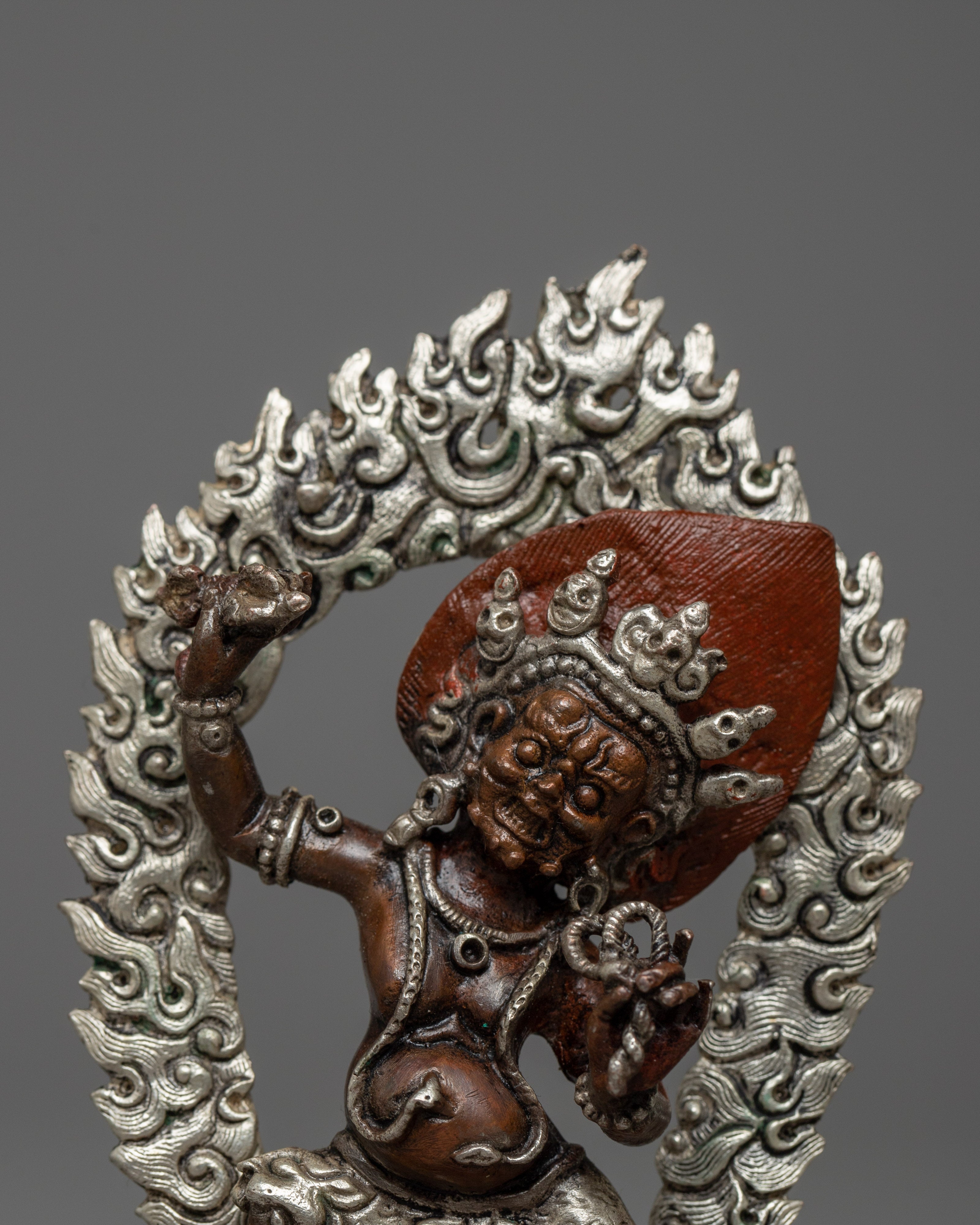 Machine Made Silver Plated Vajrapani Statue |  Fierce and Protective Buddhist Symbol