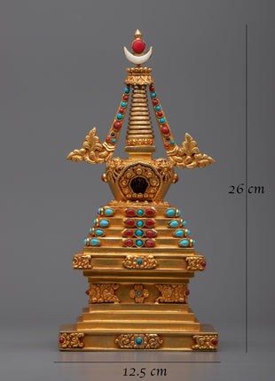 Beautiful 24k Gold Plated Stupa Statue | Serene and Tranquil Home Accent