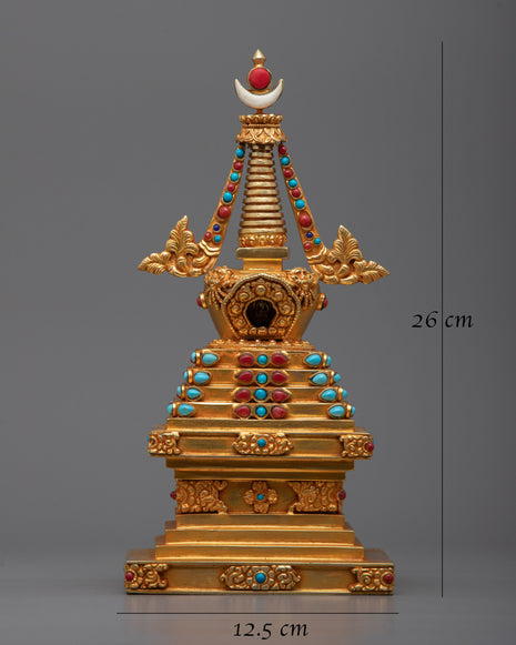 Beautiful 24k Gold Plated Stupa Statue | Serene and Tranquil Home Accent
