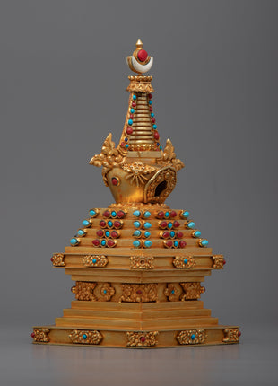 Beautiful 24k Gold Plated Stupa Statue | Serene and Tranquil Home Accent