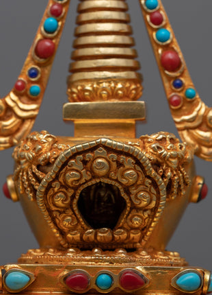 Beautiful 24k Gold Plated Stupa Statue | Serene and Tranquil Home Accent