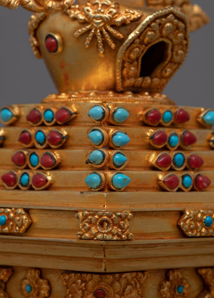 Beautiful 24k Gold Plated Stupa Statue | Serene and Tranquil Home Accent