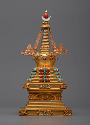 Beautiful 24k Gold Plated Stupa Statue | Serene and Tranquil Home Accent