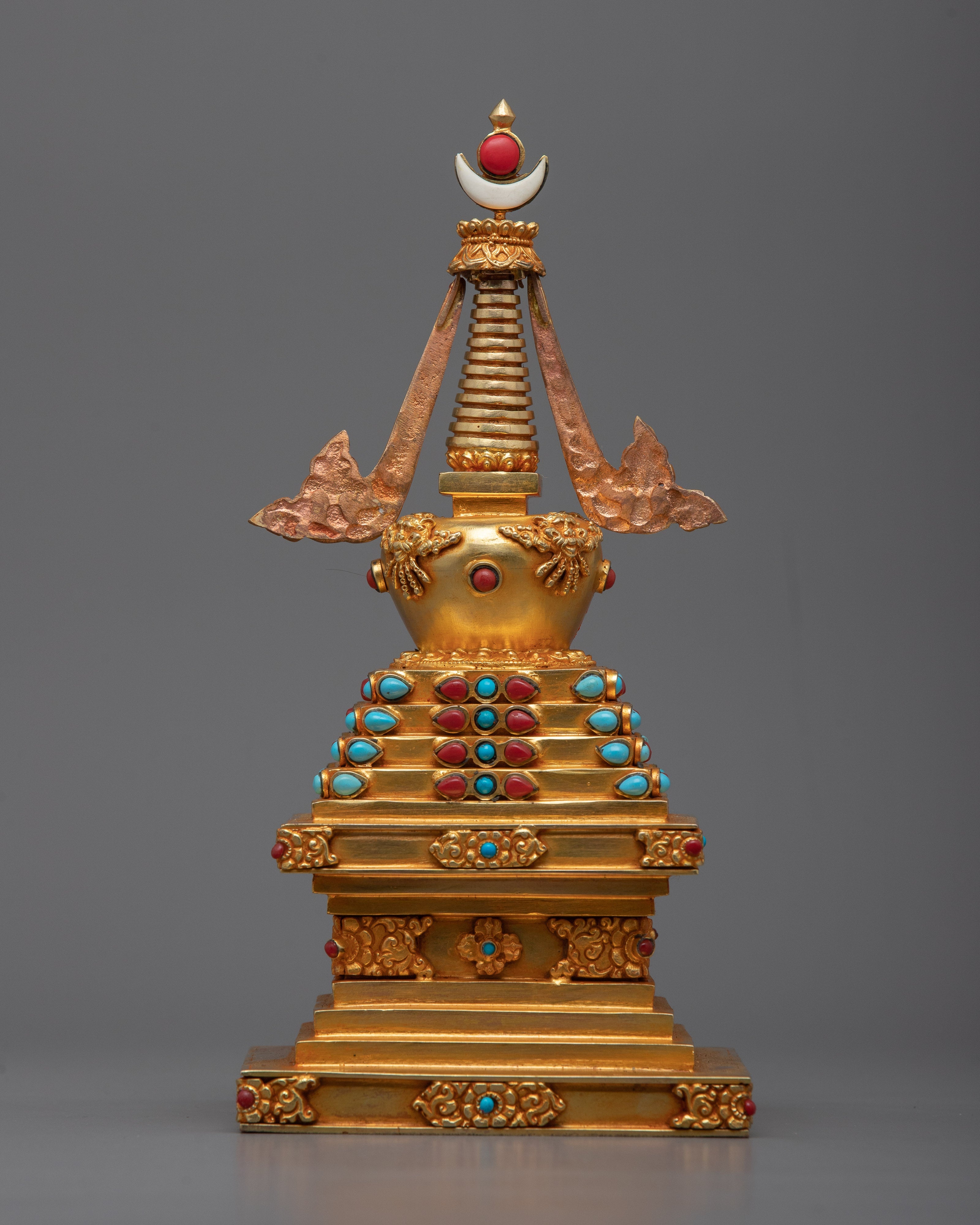 Beautiful 24k Gold Plated Stupa Statue | Serene and Tranquil Home Accent