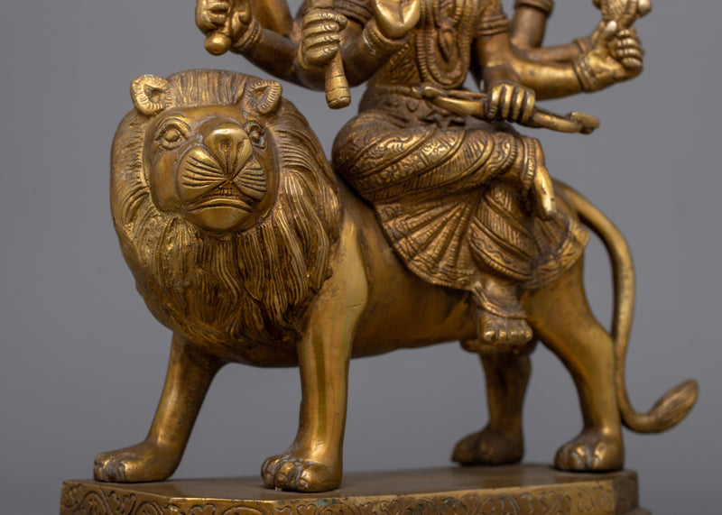 Brass Durga Maa Statue |  Hindu Deity for Protection and Prosperity