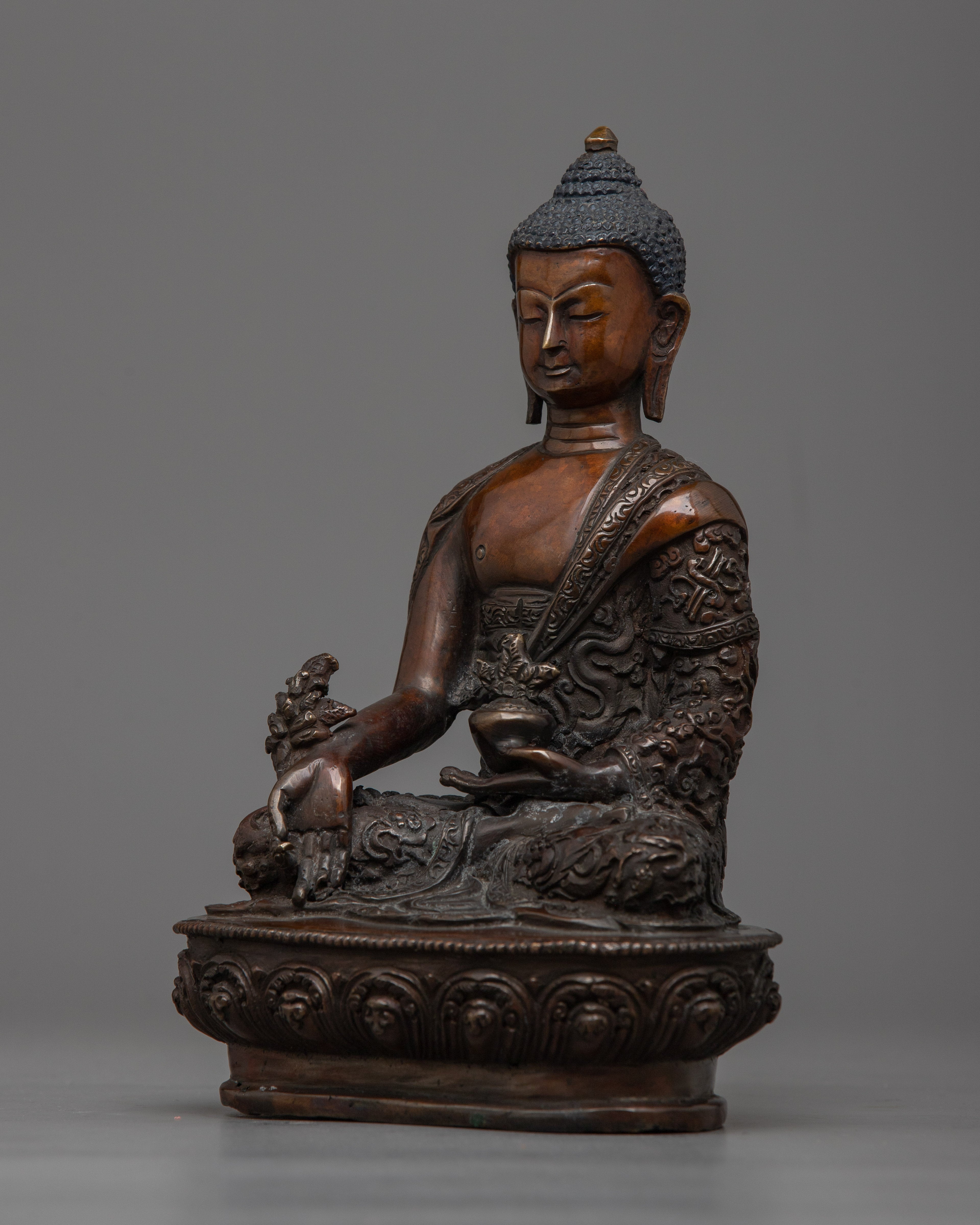 Copper Medicine Buddha Statue | Serene Figurine for Meditation and Healing