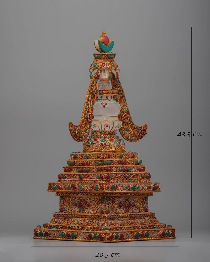 Tibetan Stupa in Copper | 24k Gold Plated Elegance for Spiritual Practice