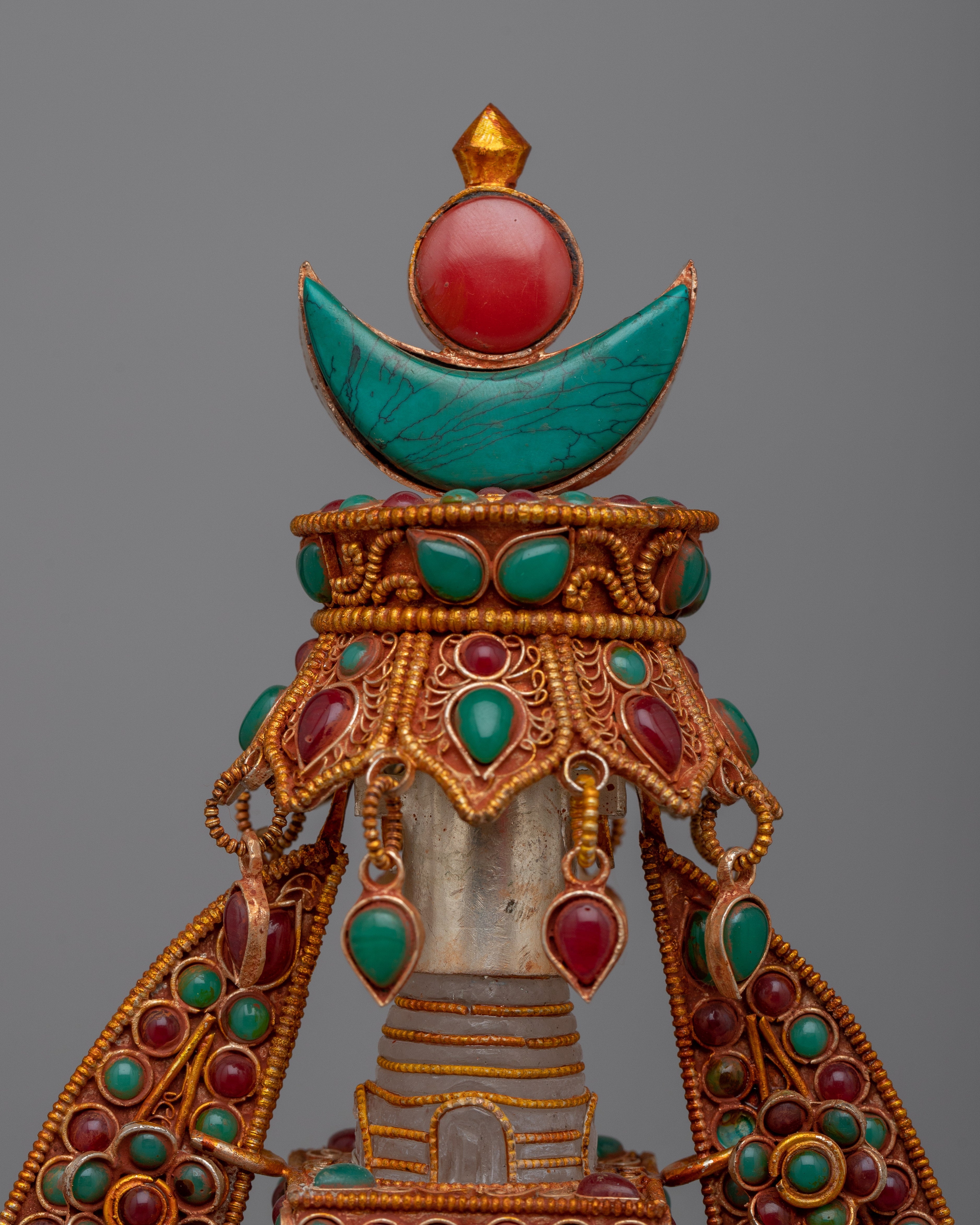 Tibetan Stupa in Copper | 24k Gold Plated Elegance for Spiritual Practice